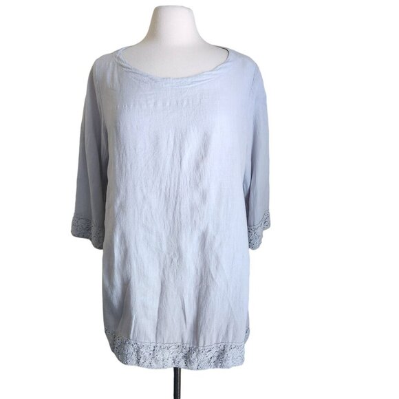 Match Point Top Womens S Linen‎ Tunic  Laggenlook Minimalist Lace Trim Boxy Gray - Picture 4 of 14